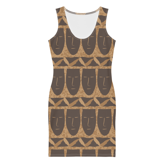 Mask Pattern Bodycon dress