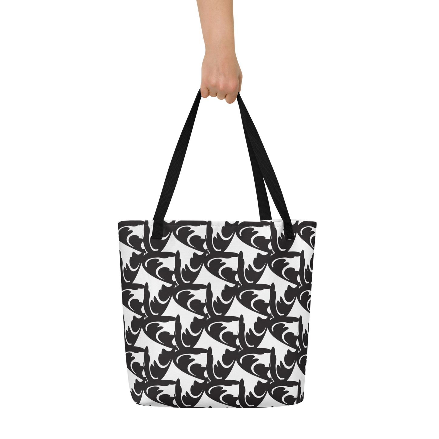 Lazy Floral (BW) All-Over Print Large Tote Bag