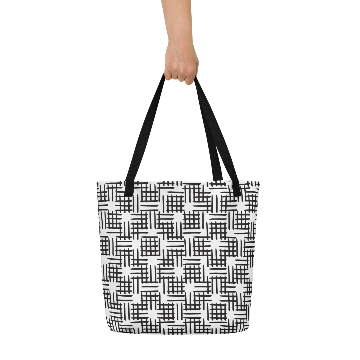 Hatch Squares All-Over Print Large Tote Bag