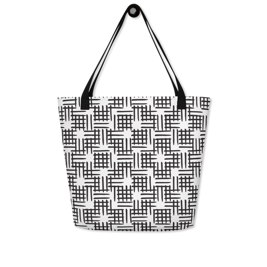 Hatch Squares All-Over Print Large Tote Bag