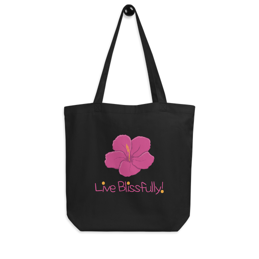 Live Blissfully! (pink flower) Eco Tote Bag