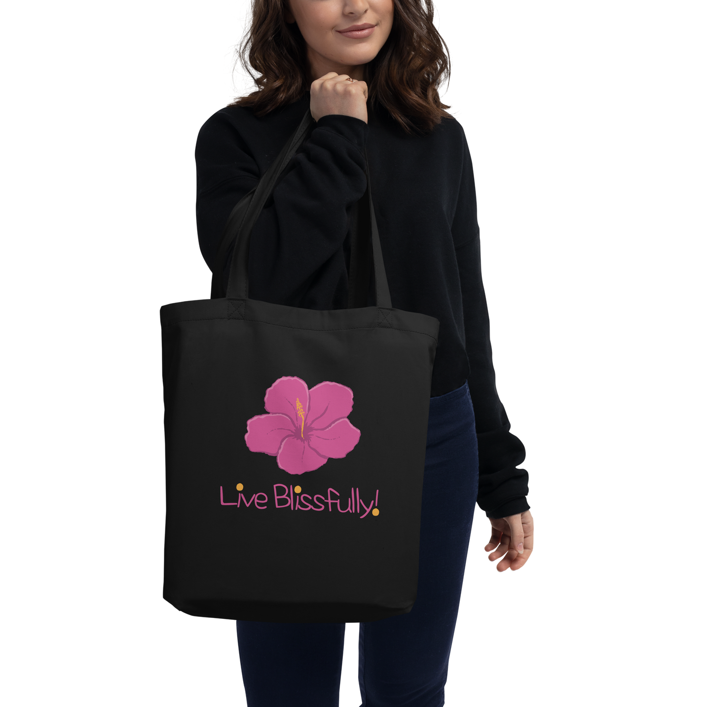 Live Blissfully! (pink flower) Eco Tote Bag