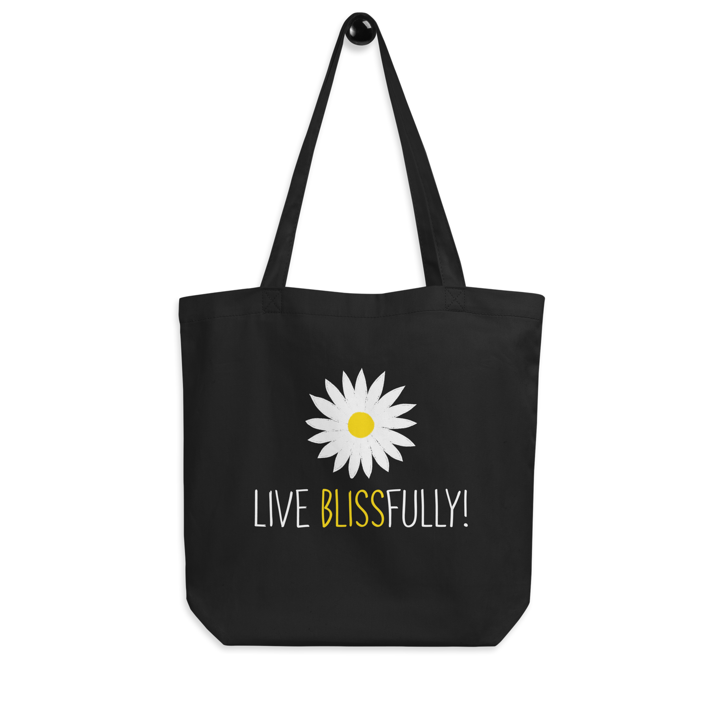 Live Blissfully! (white flower) Eco Tote Bag