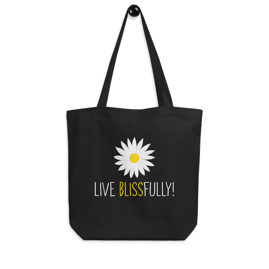 Live Blissfully! (white flower) Eco Tote Bag